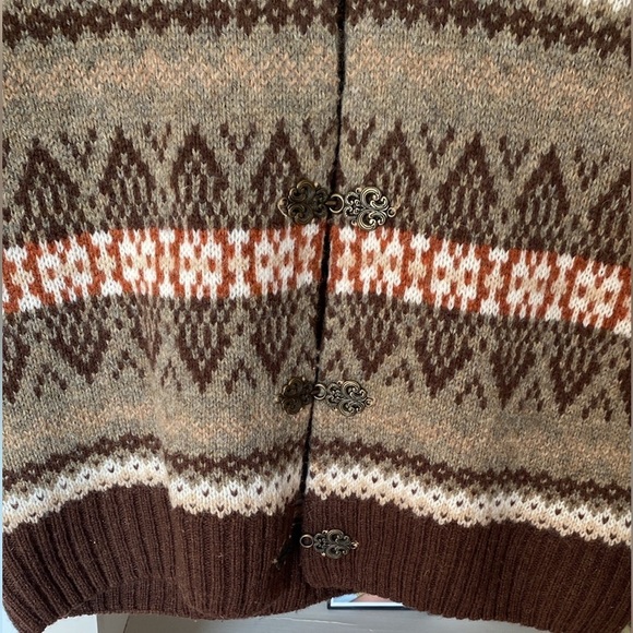 Telluride Clothing Co. Cardigan. Fair Isle Shawl Collar, 100% Wool, Size Small - Picture 5 of 11